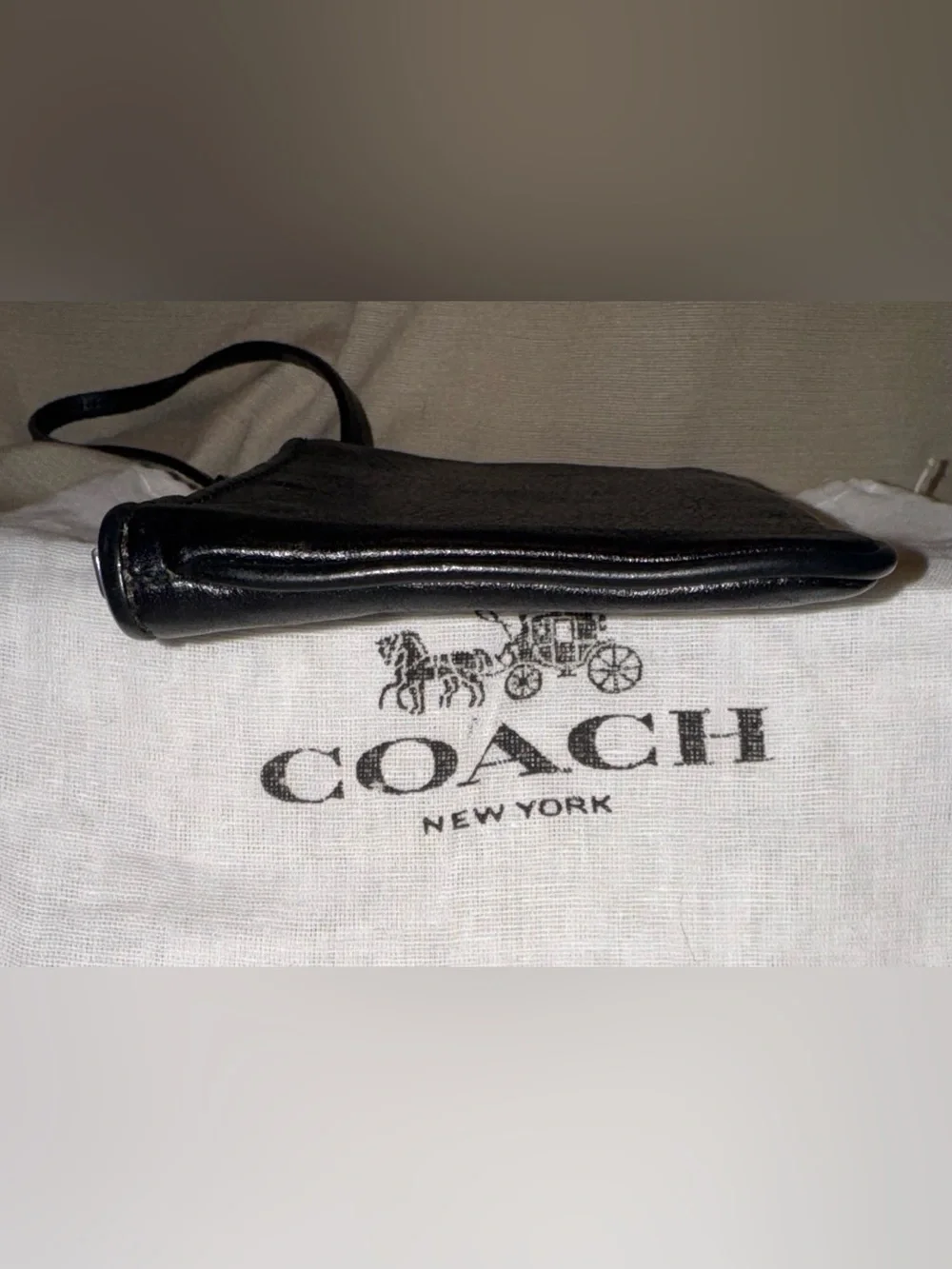 Coach Black Leather Wristlet with Silver Coach Horse & Carriage Logo
